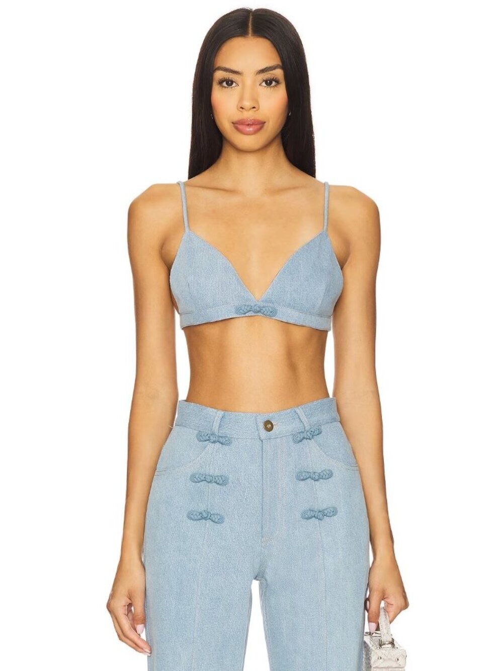 Sau Lee Cleo Denim Bralette Light Denim Womens Size 4
